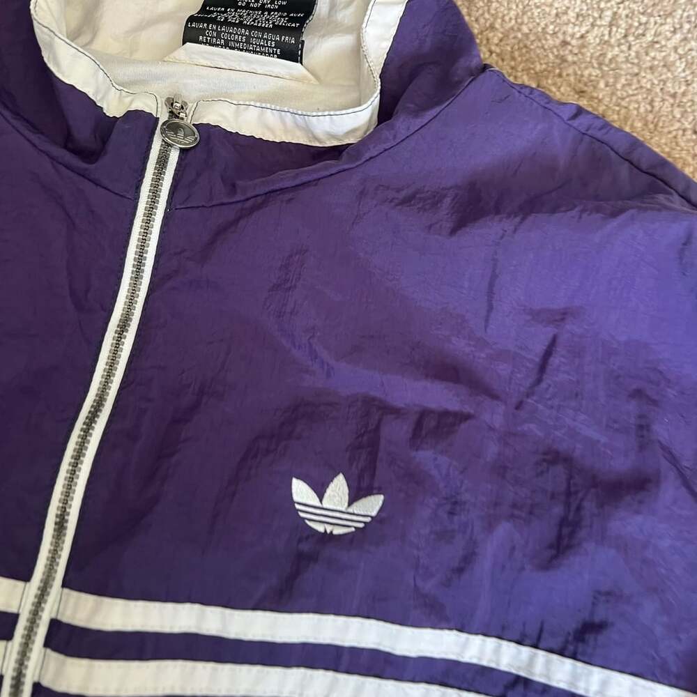 Vintage 90s Adidas Color Block Nylon Full Zip Track Jacket Purple Green XL - Picture 4 of 7